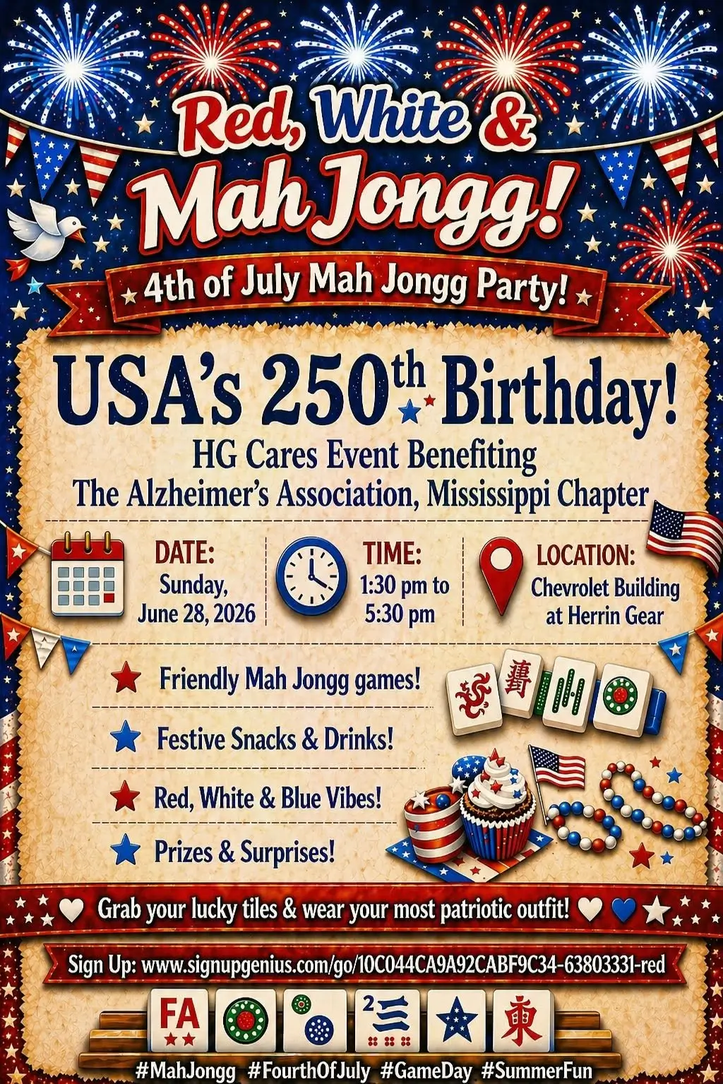 Red, White & Mahjongg event flyer